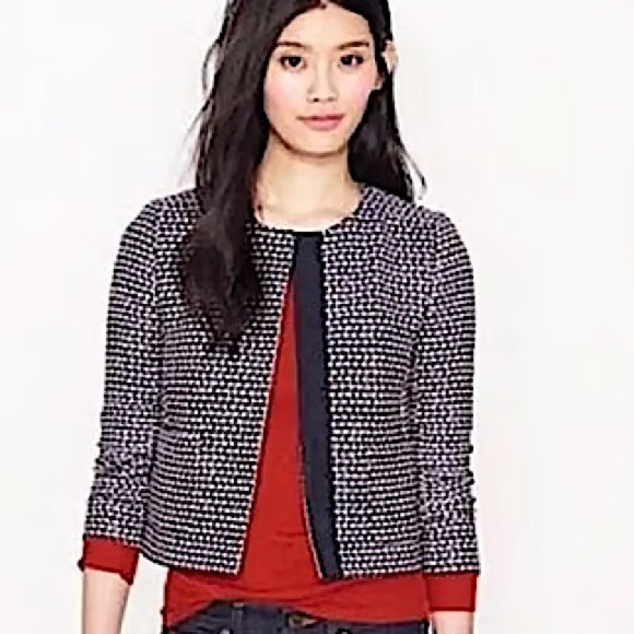 J Crew Women's Navy Blue Woven Silk Blend Jacket - Picture 1 of 6